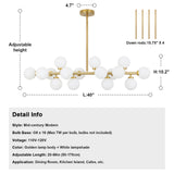 Dimension specification drawing 40 inch length 20-66in adjustable height 16-light alabaster chandelier