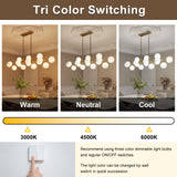 Tri color warm neutral cool display white marble glass globe linear dining chandelier