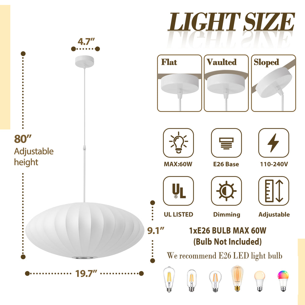 1-Light Japanese Lantern Pendant Light Specs