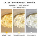 3-Color Dimmable Gold Crystal Flush Mount Chandelier