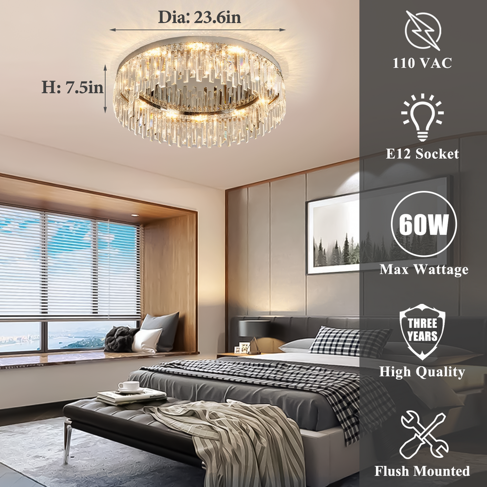 Chrome Crystal Ceiling Light Dimension & Feature