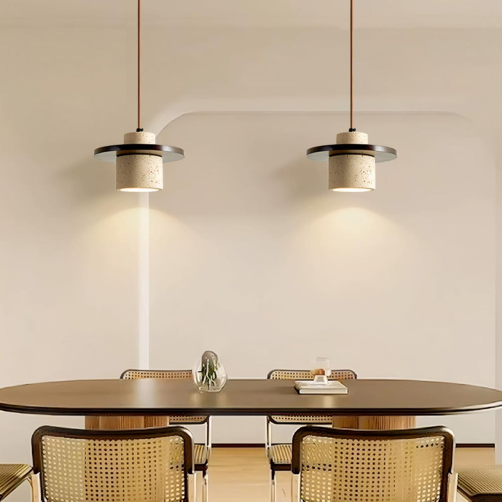 2-Light Yellow Travertine Hanging Lamp for Long Dining Table
