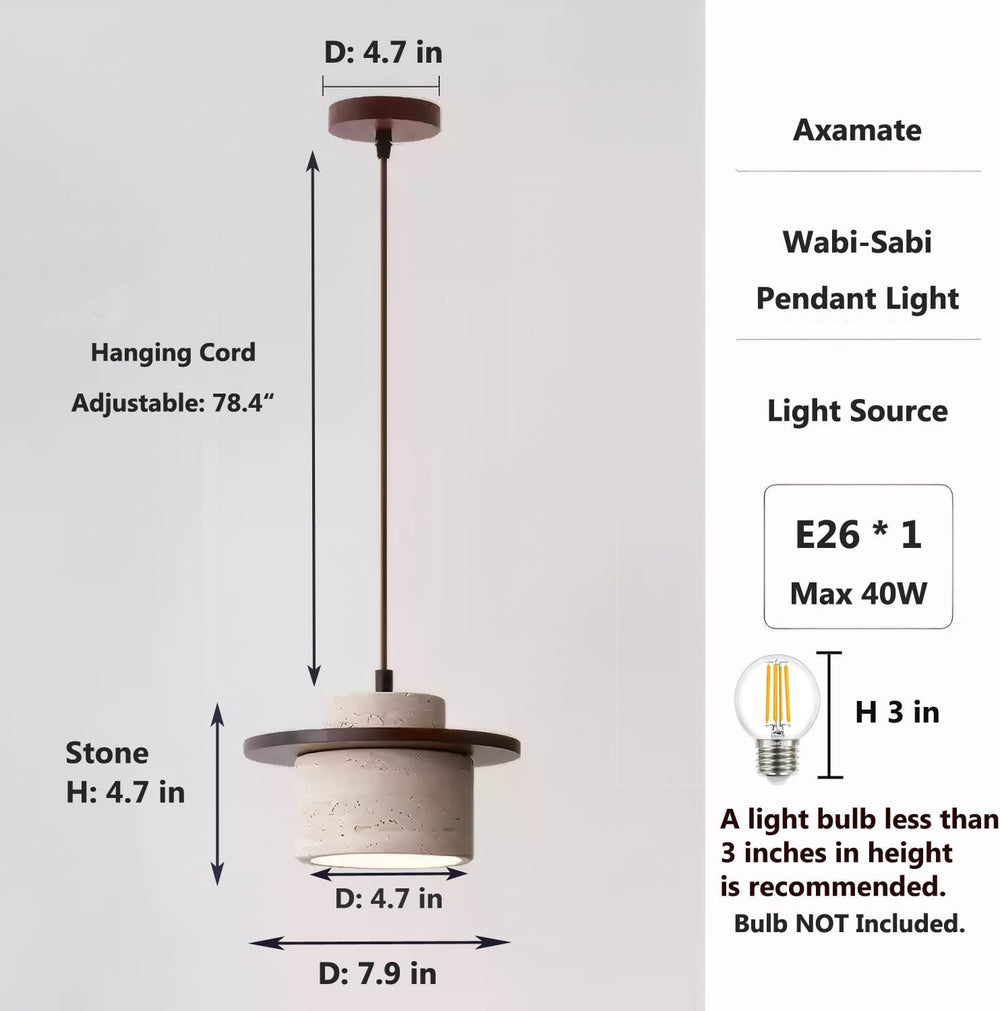 Yellow Travertine Wabi Sabi Pendant Light Spec Sheet