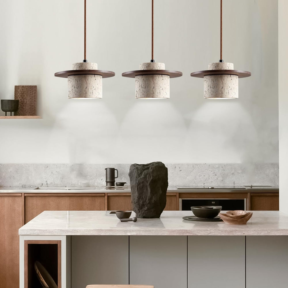 3-Light Yellow Travertine Hanging Lamp for Large Kitchen Island