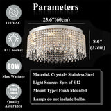 60cm Silver Crystal Flush Mount Light