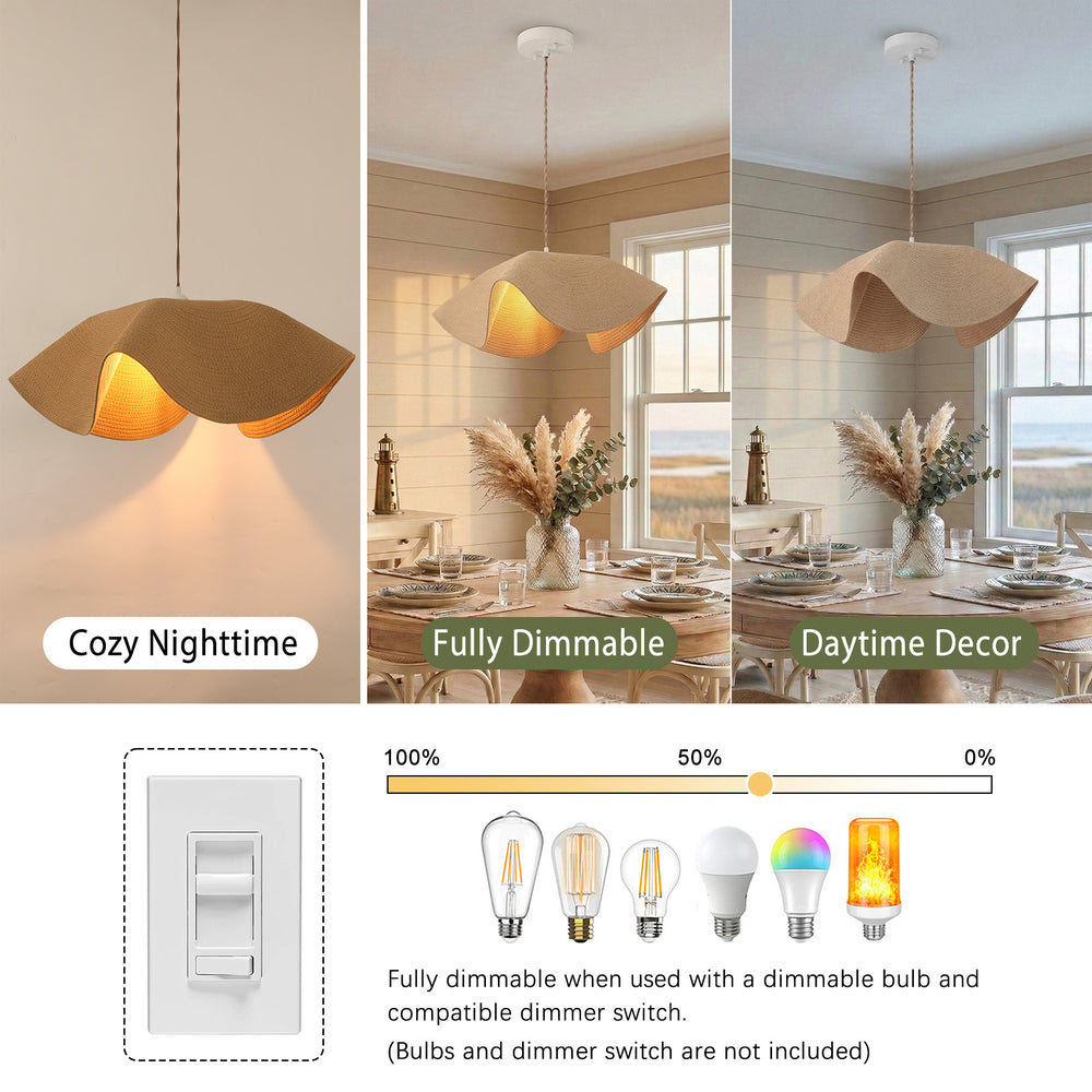 Dimmable woven pendant light for day & night use