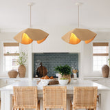 2-pack woven pendant lights over kitchen island