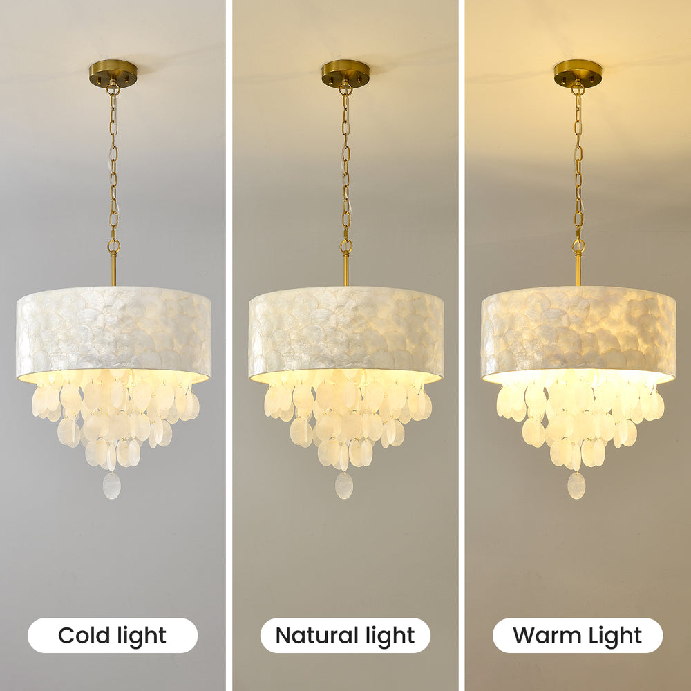 Capiz Shell Chandelier 3 Color Temperature Effect