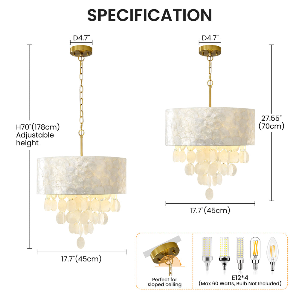 17.7in Drum Capiz Shell Chandelier Specs