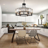 Black farmhouse crystal chandelier in kitchen