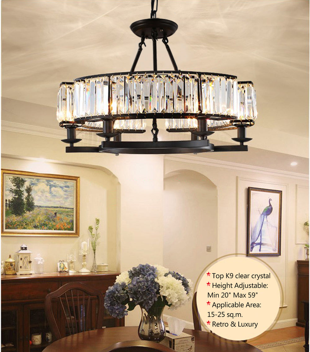 Luxury black crystal chandelier in dining room