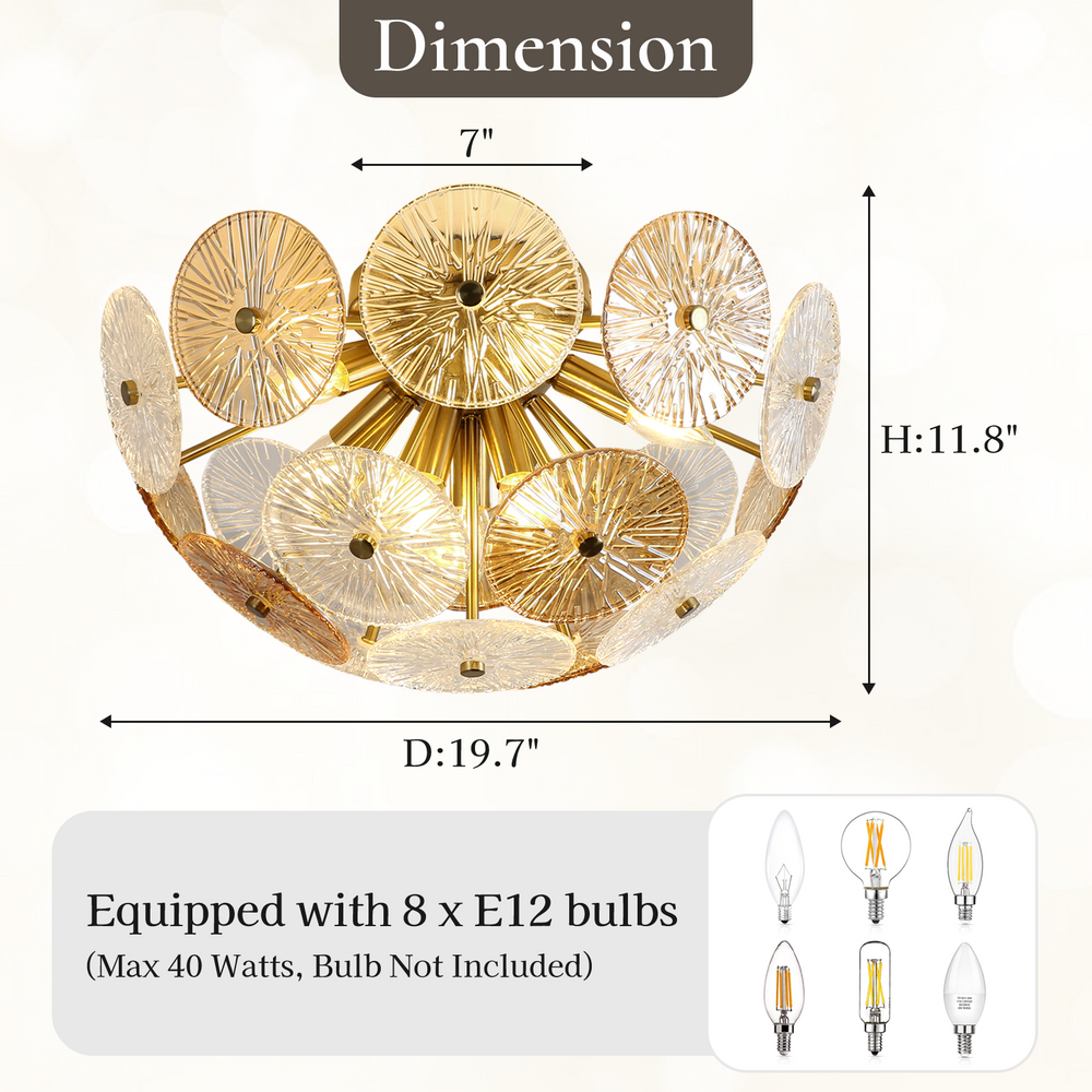 Dandelion Glass Flush Mount Light Dimension Spe