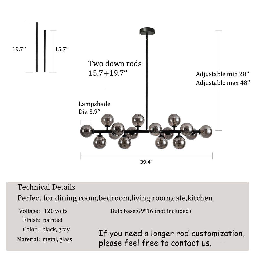 16-Light Black Chandelier Specs