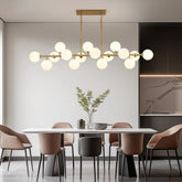 Mid Century Modern 16-Light Gold Linear Chandelier for Dining Room