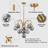Structural feature diagram adjustable rod sloped ceiling fit big smoke glass globe gold chandelier G9 UL socket