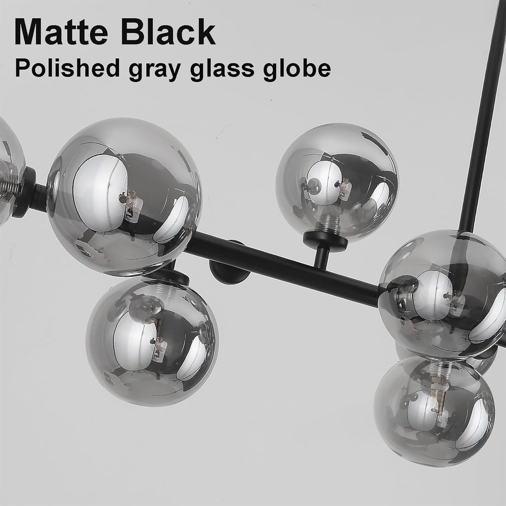 Matte Black Frame & Smoke Gray Glass Globe Chandelier Detail