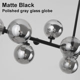 Matte Black Frame & Smoke Gray Glass Globe Chandelier Detail
