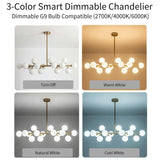 3-Color Dimmable Gold Linear Chandelier with White Glass Shades