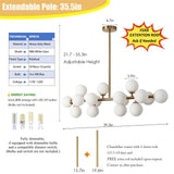 16-Light Gold Chandelier Specs, Adjustable Height 21.7-55.3in