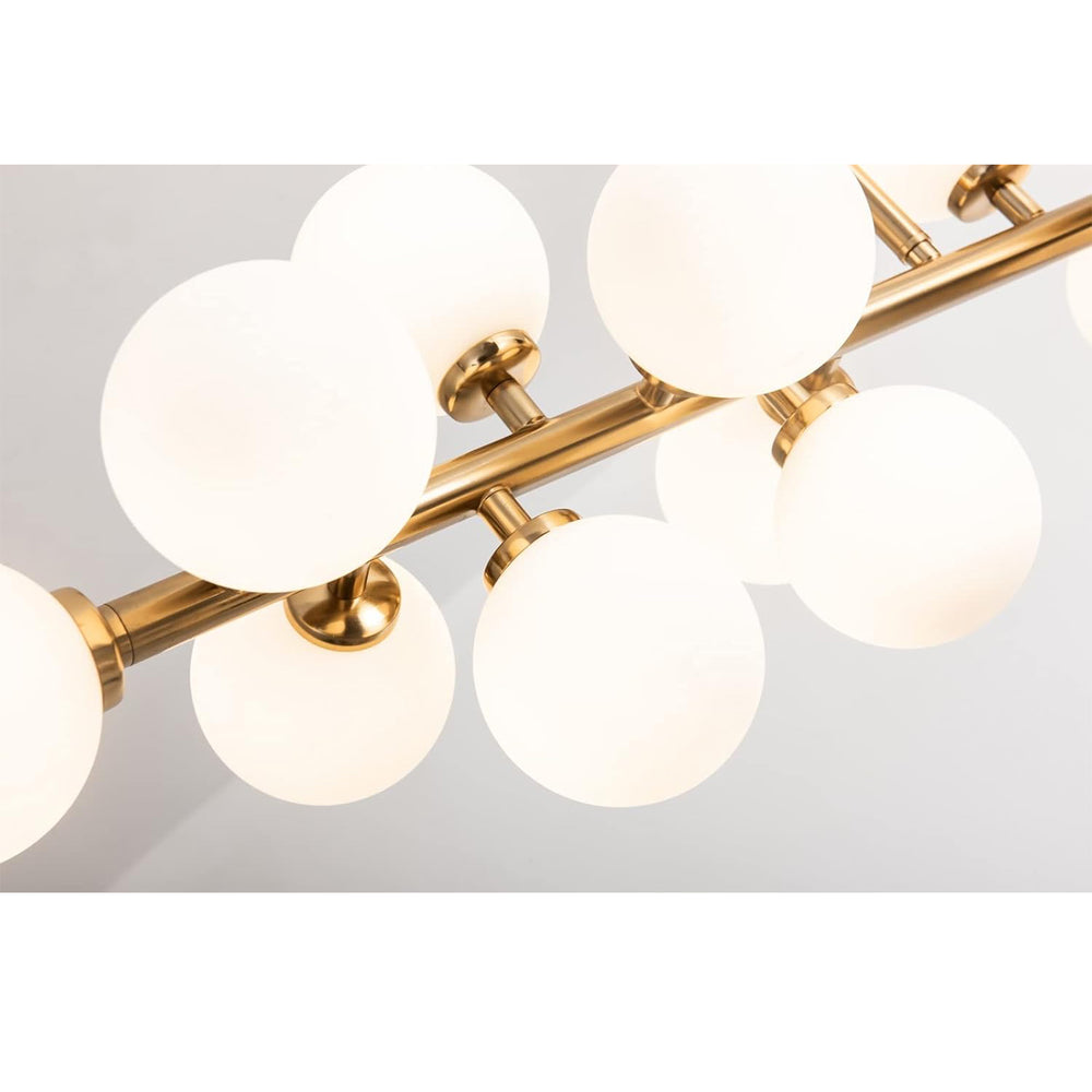 Gold Frame & Frosted White Glass Globe Chandelier Detail
