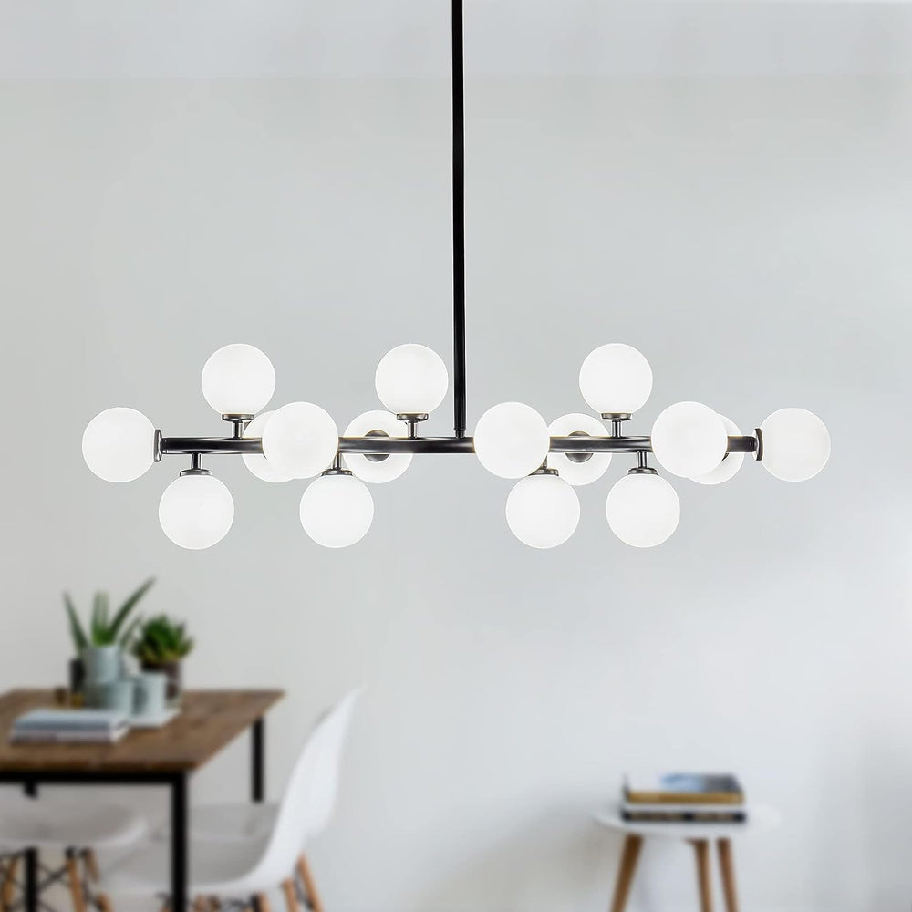 16-Light Black Chandelier with White Milk Glass Globes