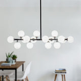 16-Light Black Chandelier with White Milk Glass Globes