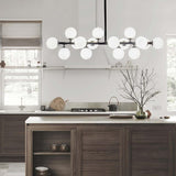 Mid Century Modern 16-Light Black Chandelier with White Globes