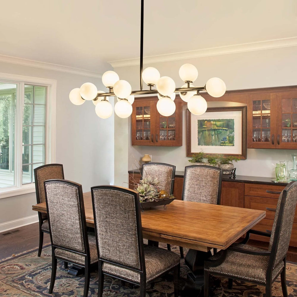 Modern Black Sputnik Chandelier with White Glass Globes