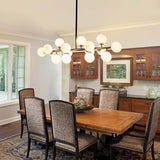 Modern Black Sputnik Chandelier with White Glass Globes