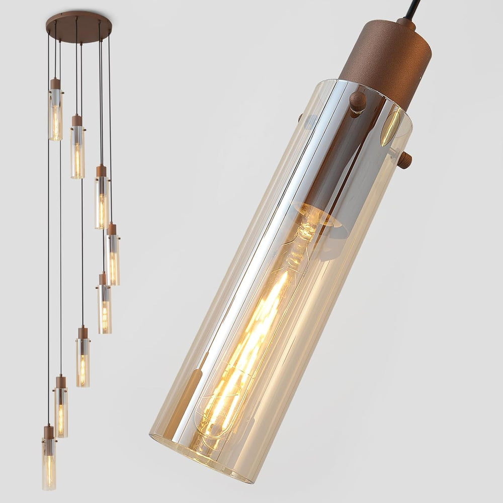 Modern glass tube pendant light fixture detail