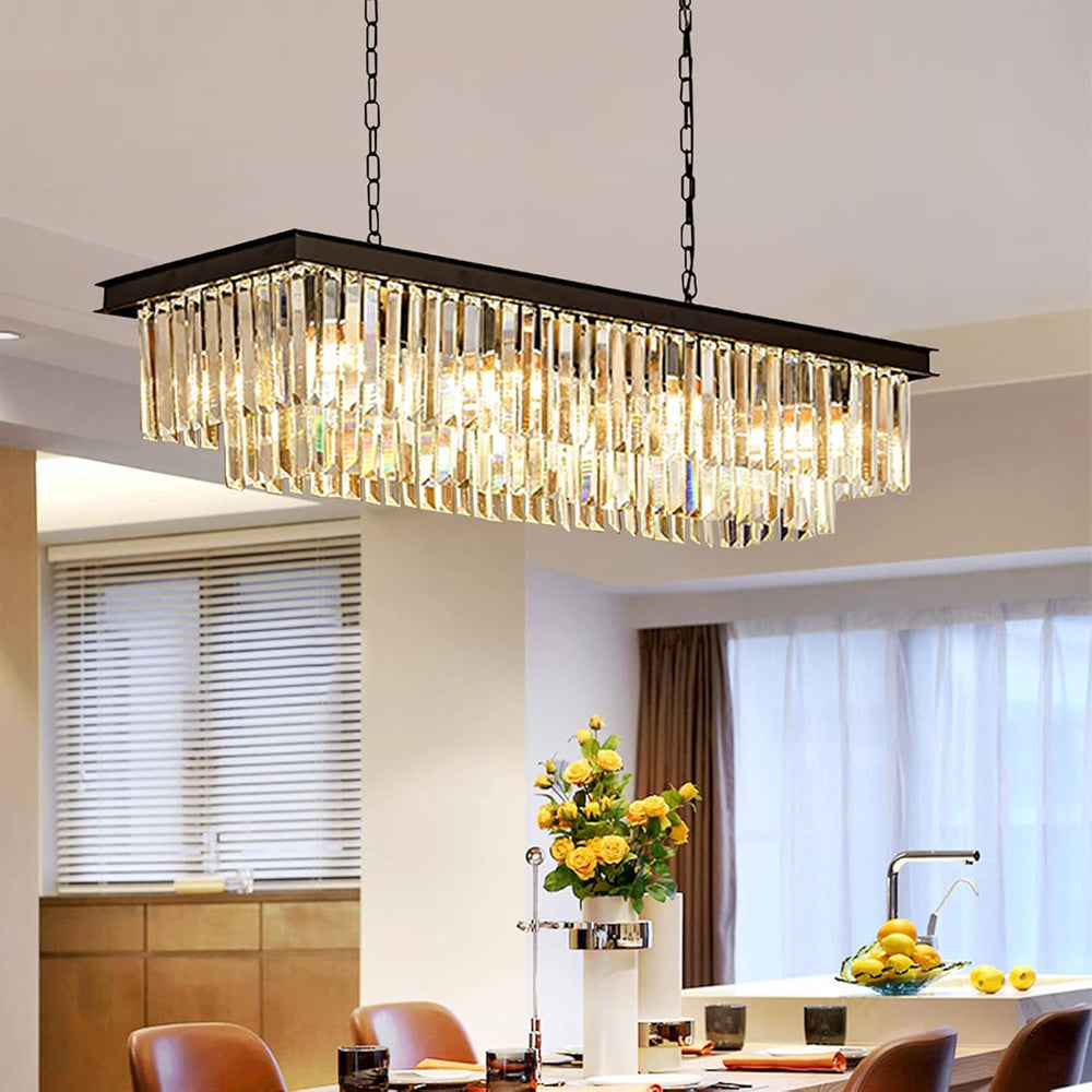 Black Linear Crystal Chandelier for Kitchen Island