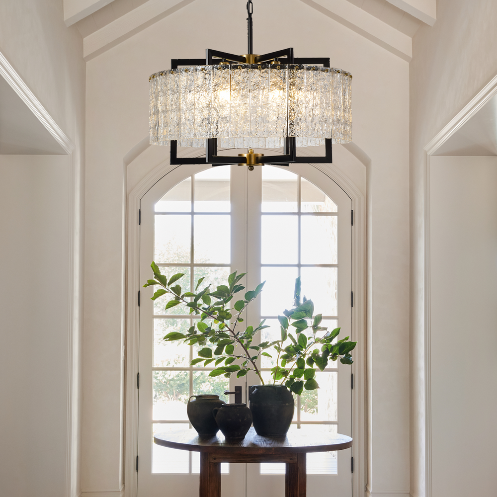 Modern Black Water Ripple Glass Chandelier in Foyer