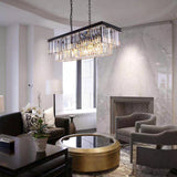 Modern Rectangular Crystal Chandelier | Black Linear Pendant Light for Dining Room & Kitchen Island