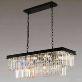 Modern Rectangular Crystal Chandelier | Black Linear Pendant Light for Dining Room & Kitchen Island