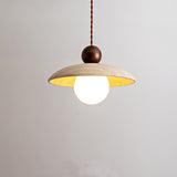 Close-up of travertine pendant light, showing stone texture