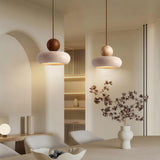 Mixed natural & walnut wood travertine pendant lights, Japandi style