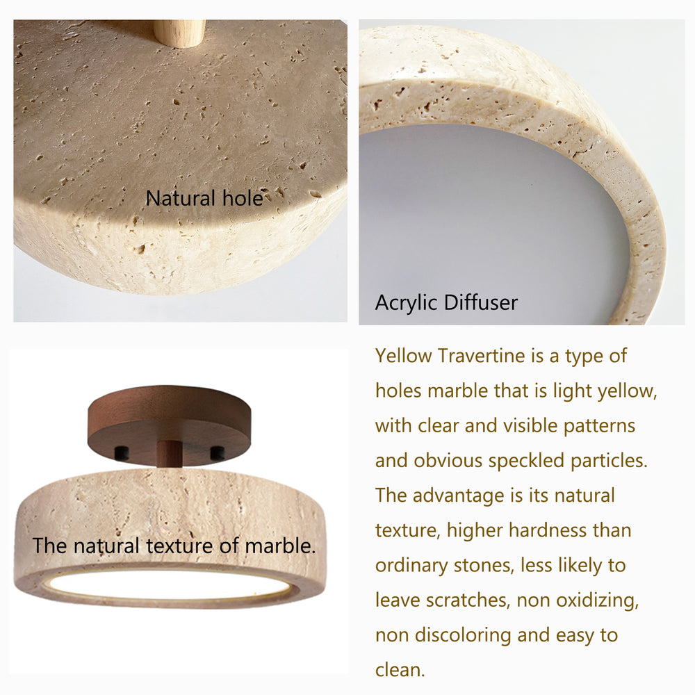 Natural wood travertine ceiling light material details