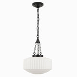 Matte black vintage schoolhouse chandelier product shot