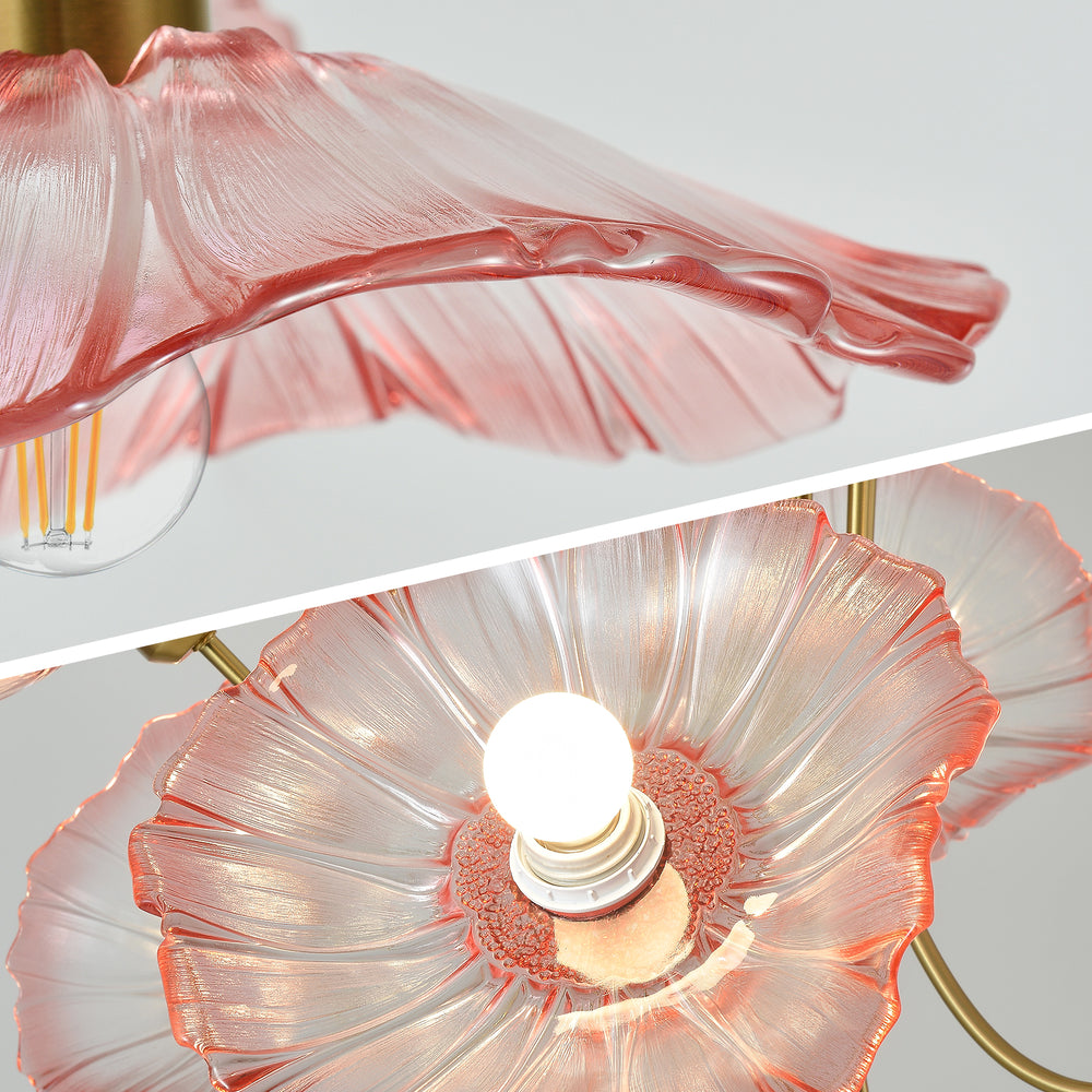 Pink lotus glass chandelier close-up