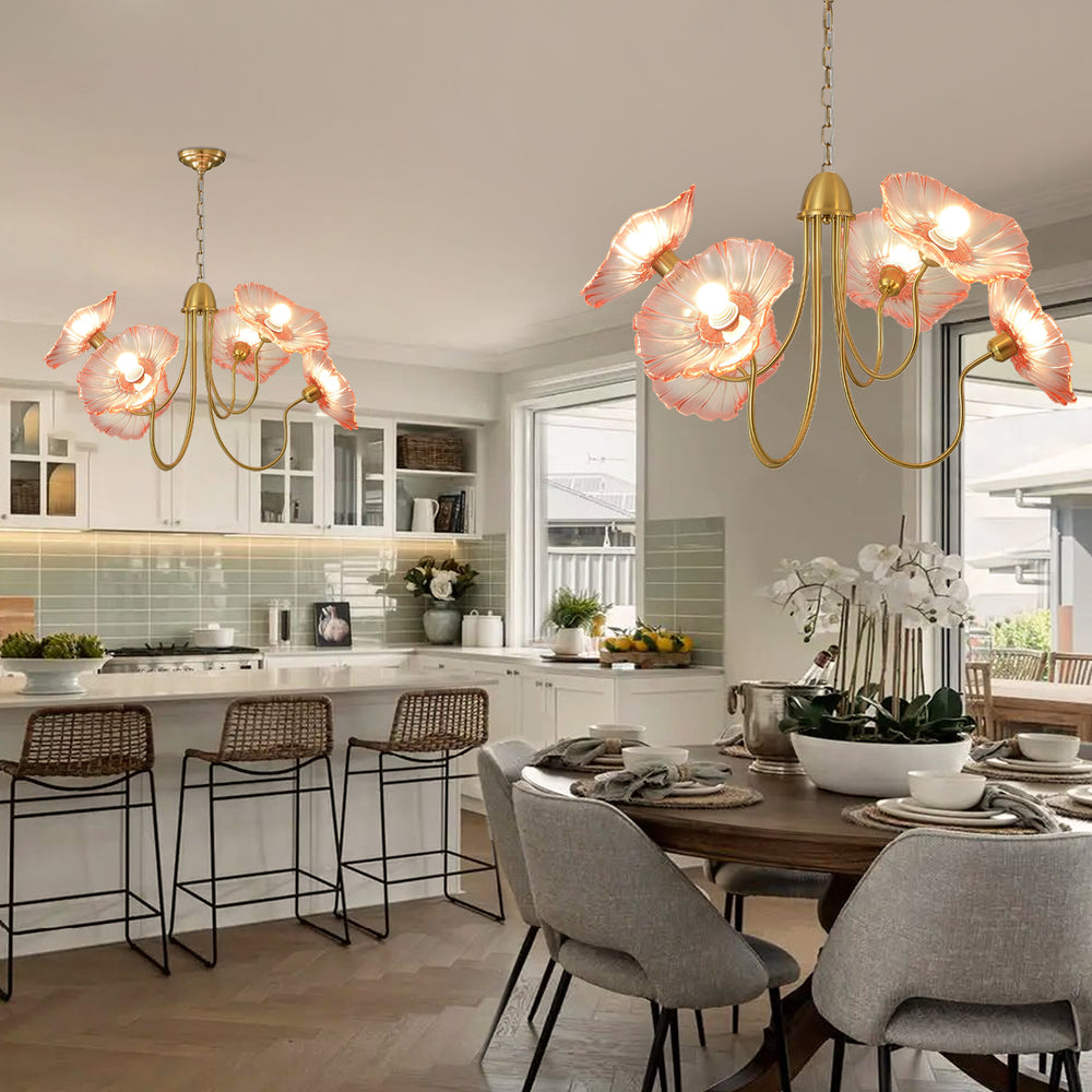 2-pack floral glass chandeliers in kitchen