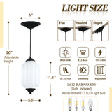 White glass pendant light specs: 11.8" shade, 90" adjustable cord, E12 base