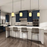 4-pack vintage white pendant lights in a blue cabinet kitchen