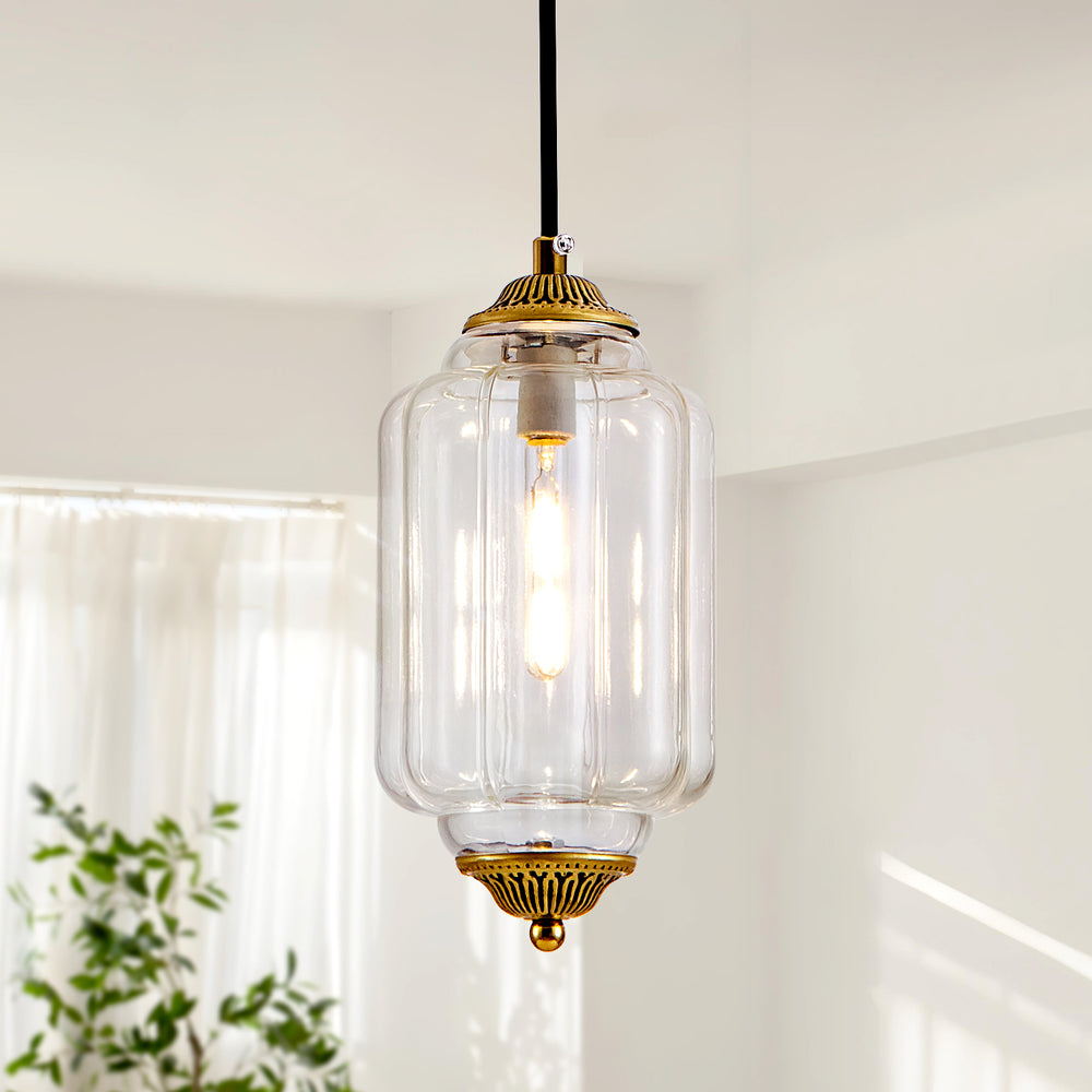 Vintage antique bronze vertical ribbed clear glass mini pendant light
