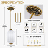 Specification dimension chart antique bronze ribbed glass pendant light E12 bulb included