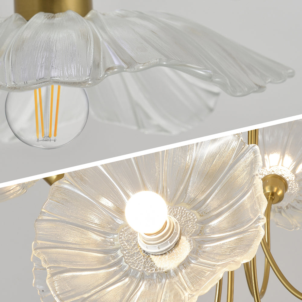Clear lotus glass chandelier close-up