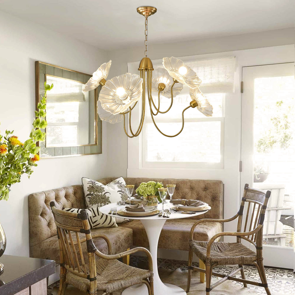 Floral glass chandelier in dining nook
