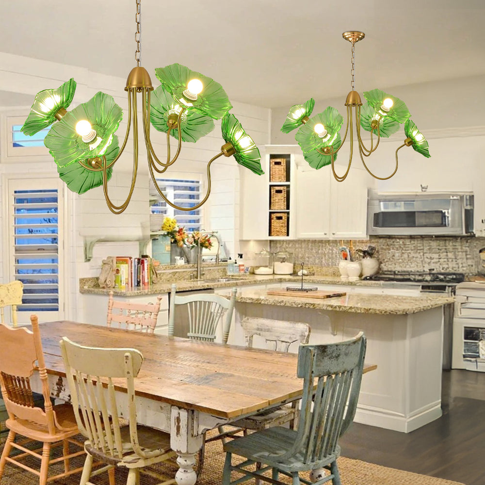 2-pack large floral chandeliers in kitchen
