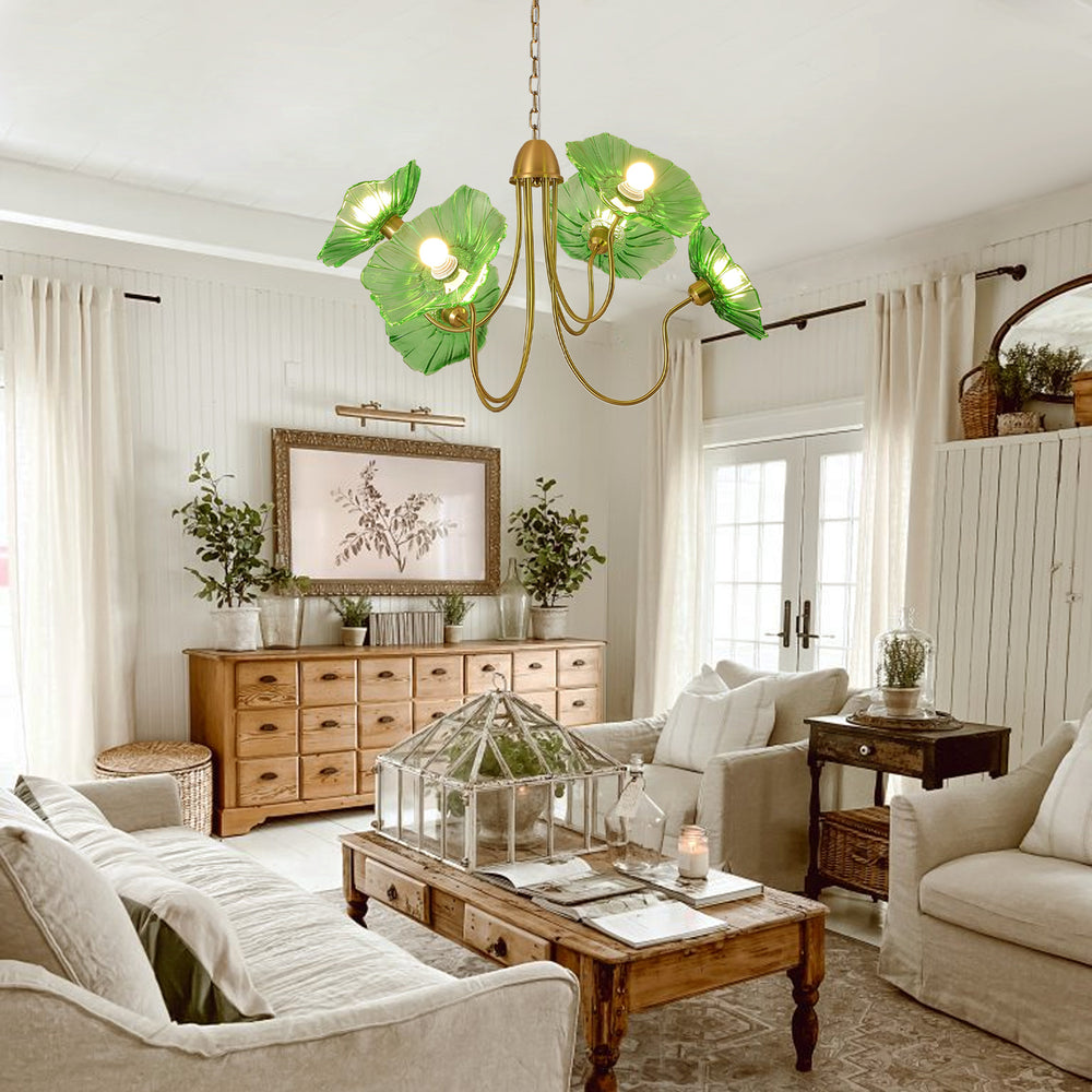Vintage floral chandelier in living room