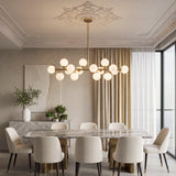 Mid century gold linear alabaster globe chandelier modern dining room overall rende