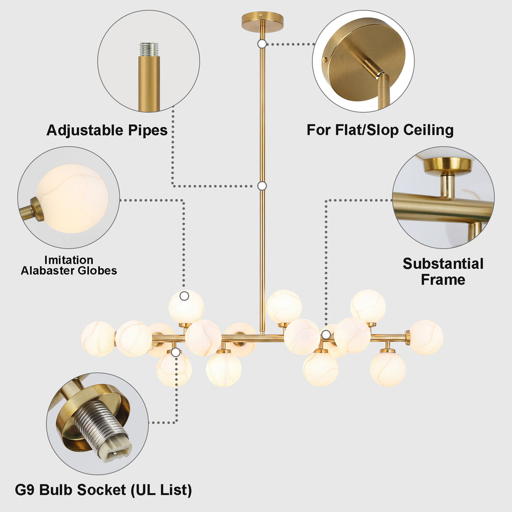 Structure diagram adjustable rod sloped ceiling G9 socket alabaster pendant light details
